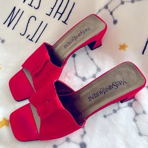 YSL Red Silk Mules Size 8
